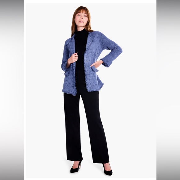NWT Nic + Zoe Fringe Mix Knit Blazer in Cornflower All Season - Picture 2 of 11